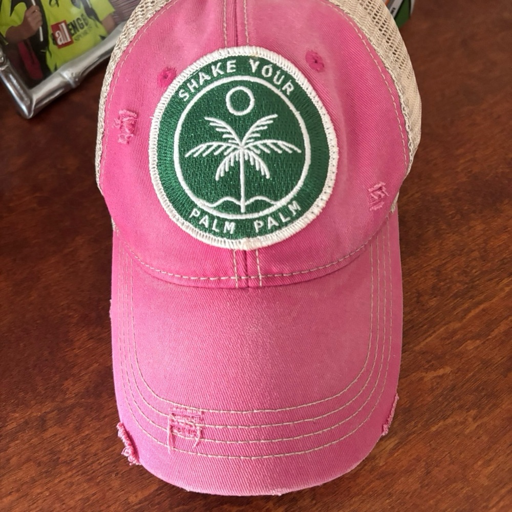Judith March Pink and Tan Palm Tree Hat